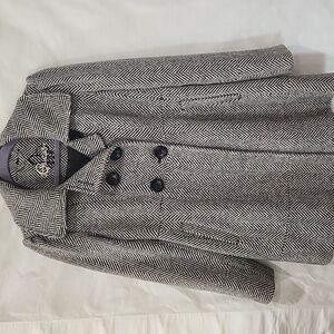 Guess Black and White Herringbone Trench Coat